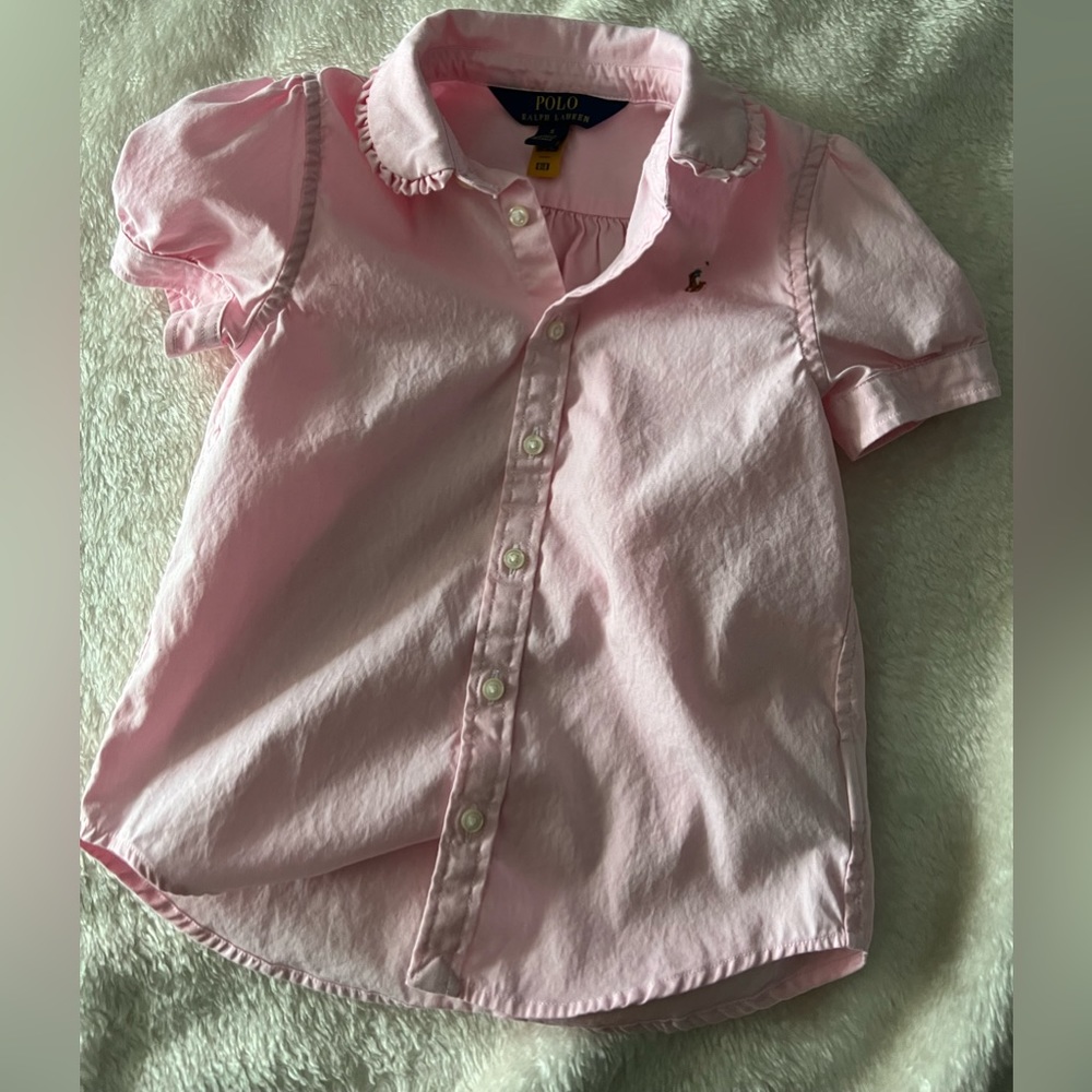 Pink Polo shirt sleeve girls button up shirt. My kids never wore them.